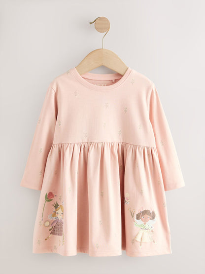 Pink Fairy Long Sleeve Embellished Dress (3mths-7yrs)