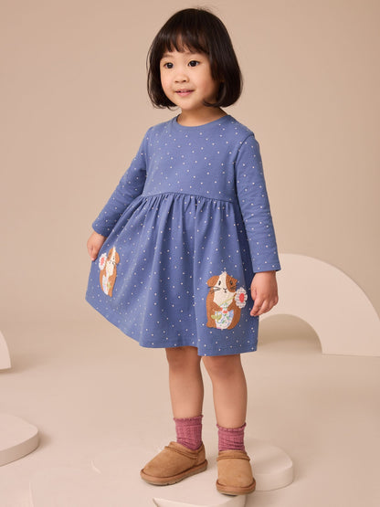 Blue Guinea Pig Long Sleeve Embellished Dress (3mths-7yrs)