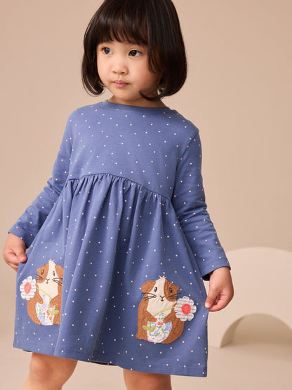 Blue Guinea Pig Long Sleeve Embellished Dress (3mths-7yrs)