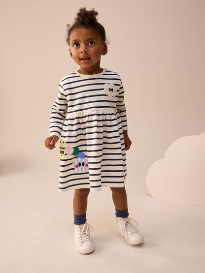 Rainbow Stripe Long Sleeve Embellished Dress (3mths-7yrs)