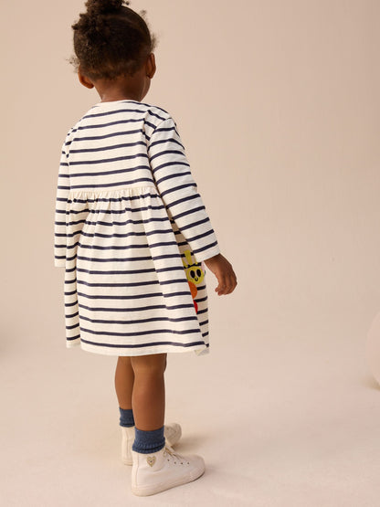 Rainbow Stripe Long Sleeve Embellished Dress (3mths-7yrs)