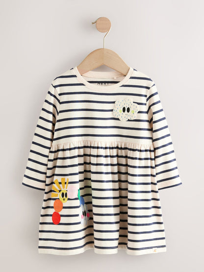 Rainbow Stripe Long Sleeve Embellished Dress (3mths-7yrs)