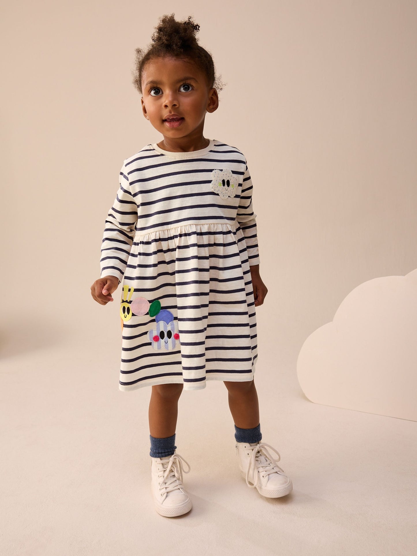 Rainbow Stripe Long Sleeve Embellished Dress (3mths-7yrs) image 1