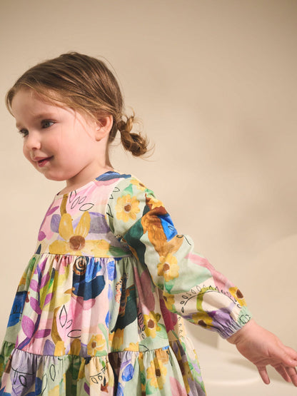 Bright Floral Long Sleeve Tiered Dress (3mths-7yrs)