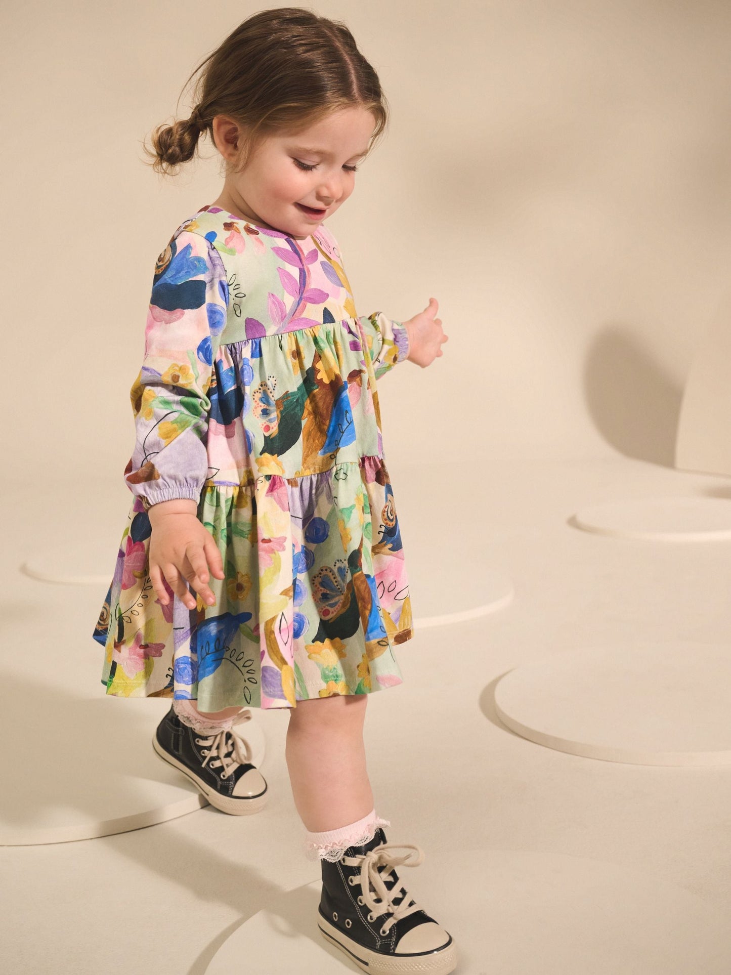 Bright Floral Long Sleeve Tiered Dress (3mths-7yrs)
