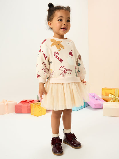 Neutral Christmas Sweat Party Dress (3mths-7yrs)