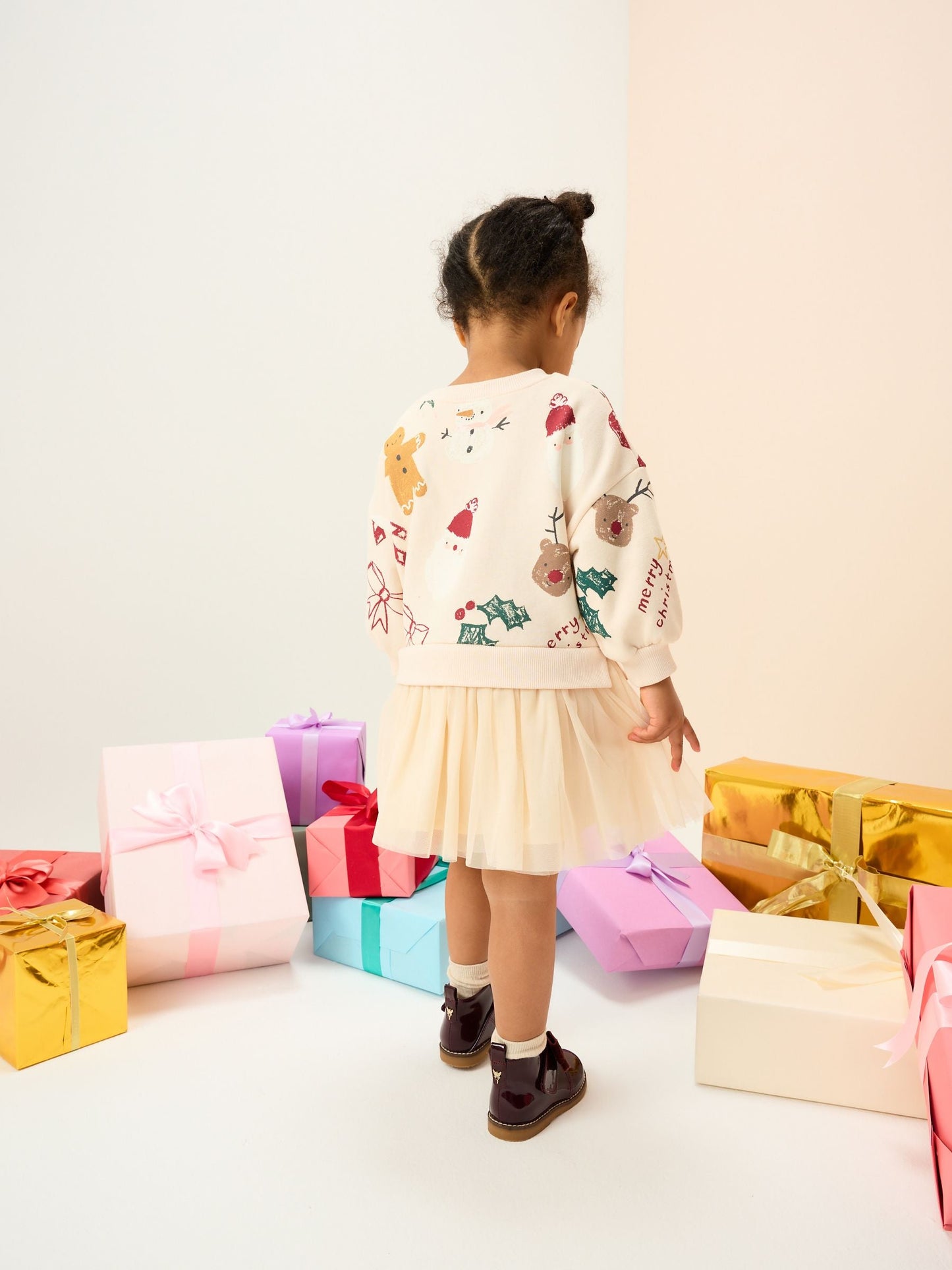 Neutral Christmas Sweat Party Dress (3mths-7yrs)
