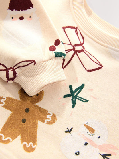 Neutral Christmas Sweat Party Dress (3mths-7yrs)