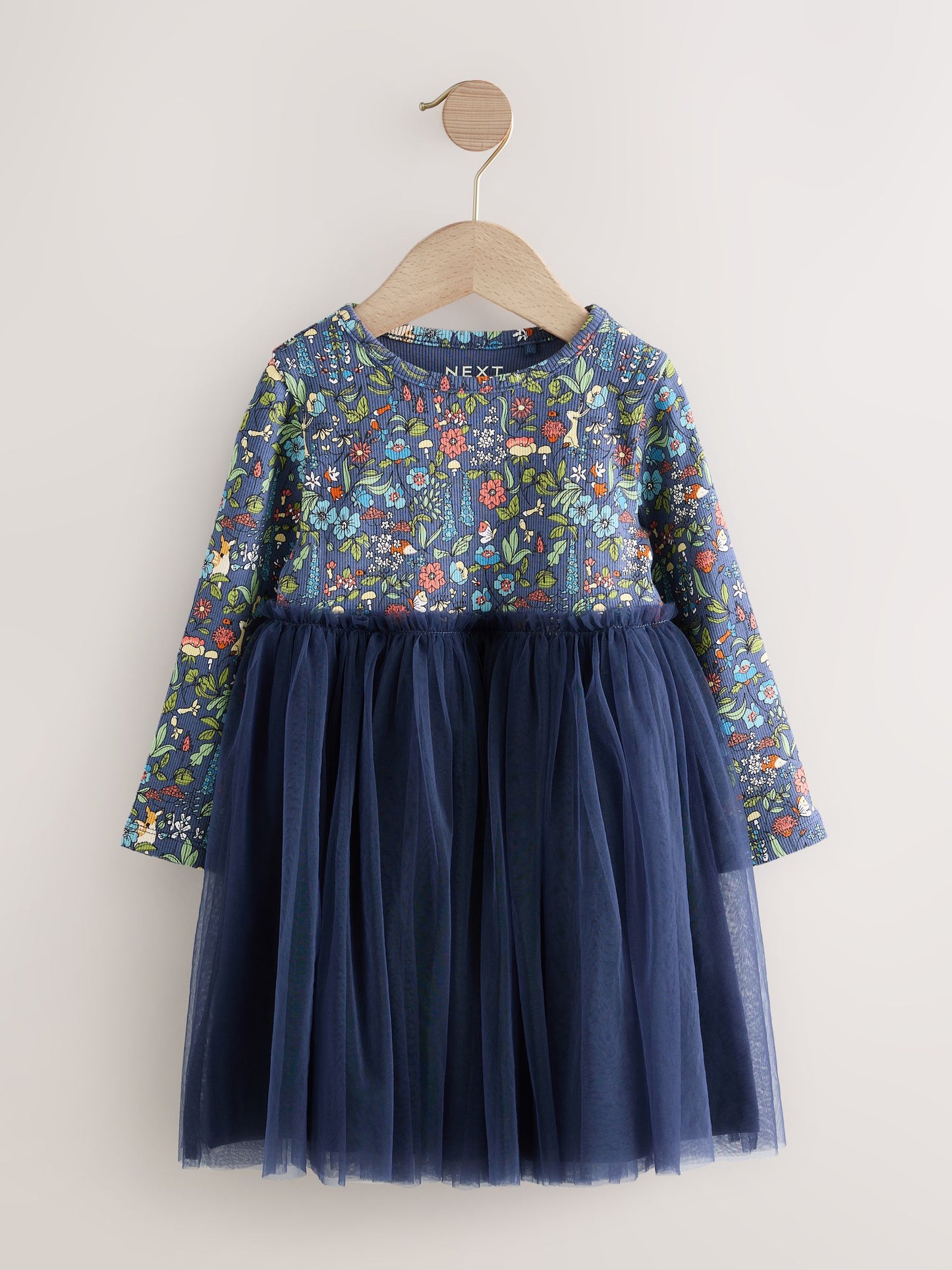 Navy Floral Long Sleeve Mesh Party Dress (3mths-7yrs) image 5