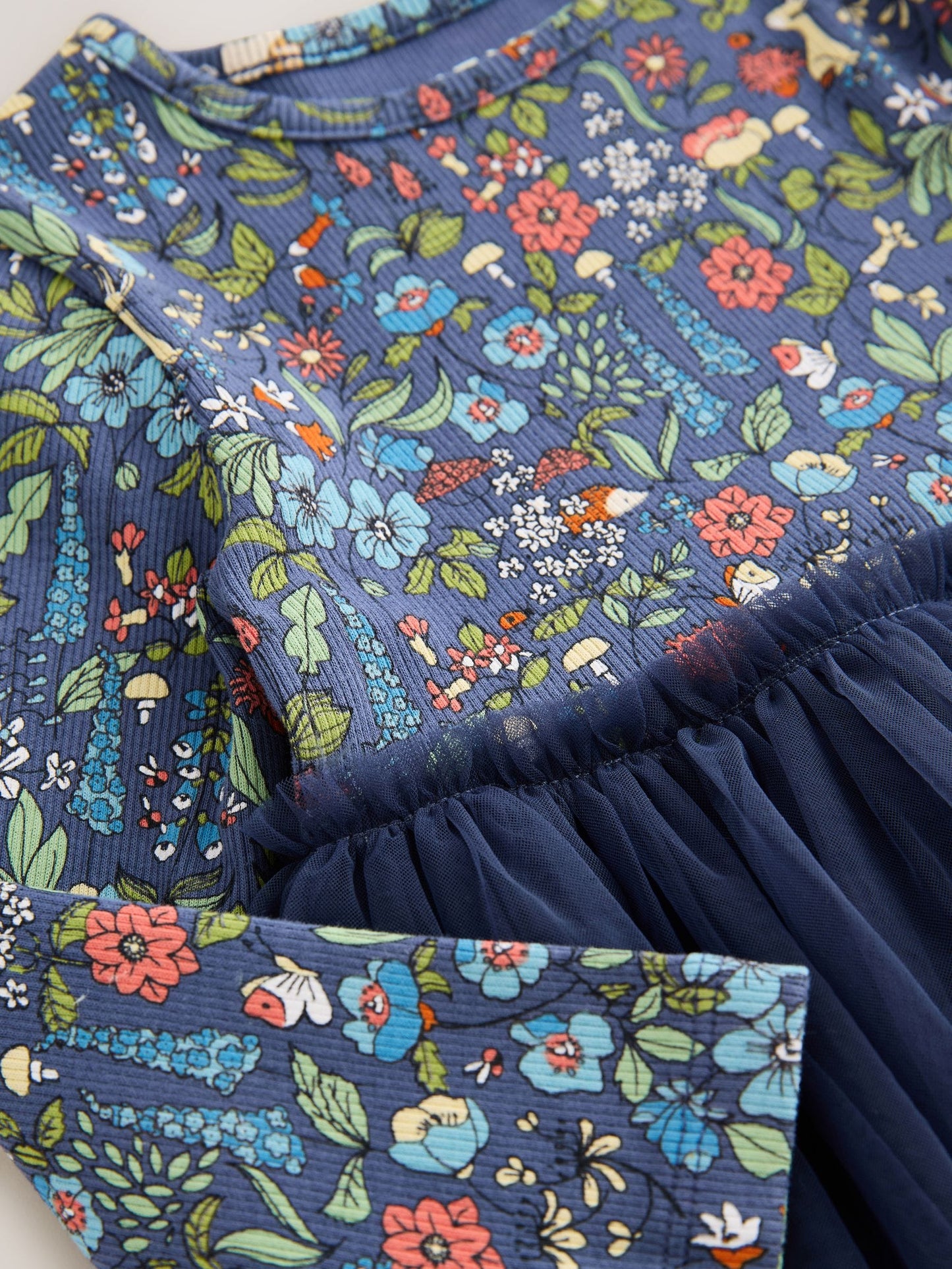 Navy Floral Long Sleeve Mesh Party Dress (3mths-7yrs)