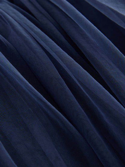 Navy Floral Long Sleeve Mesh Party Dress (3mths-7yrs)