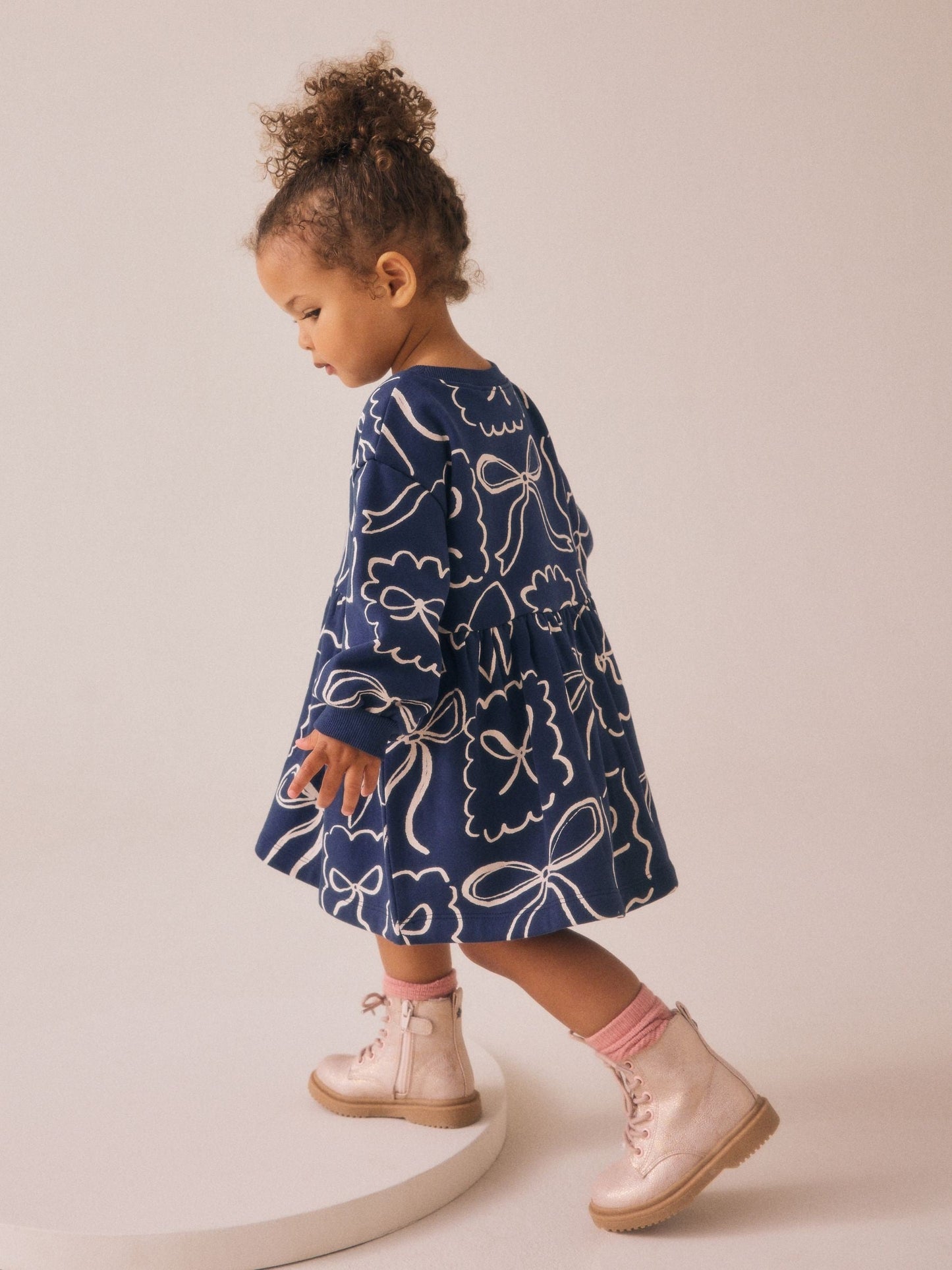 Navy Bow Sweat Dress (3mths-7yrs)