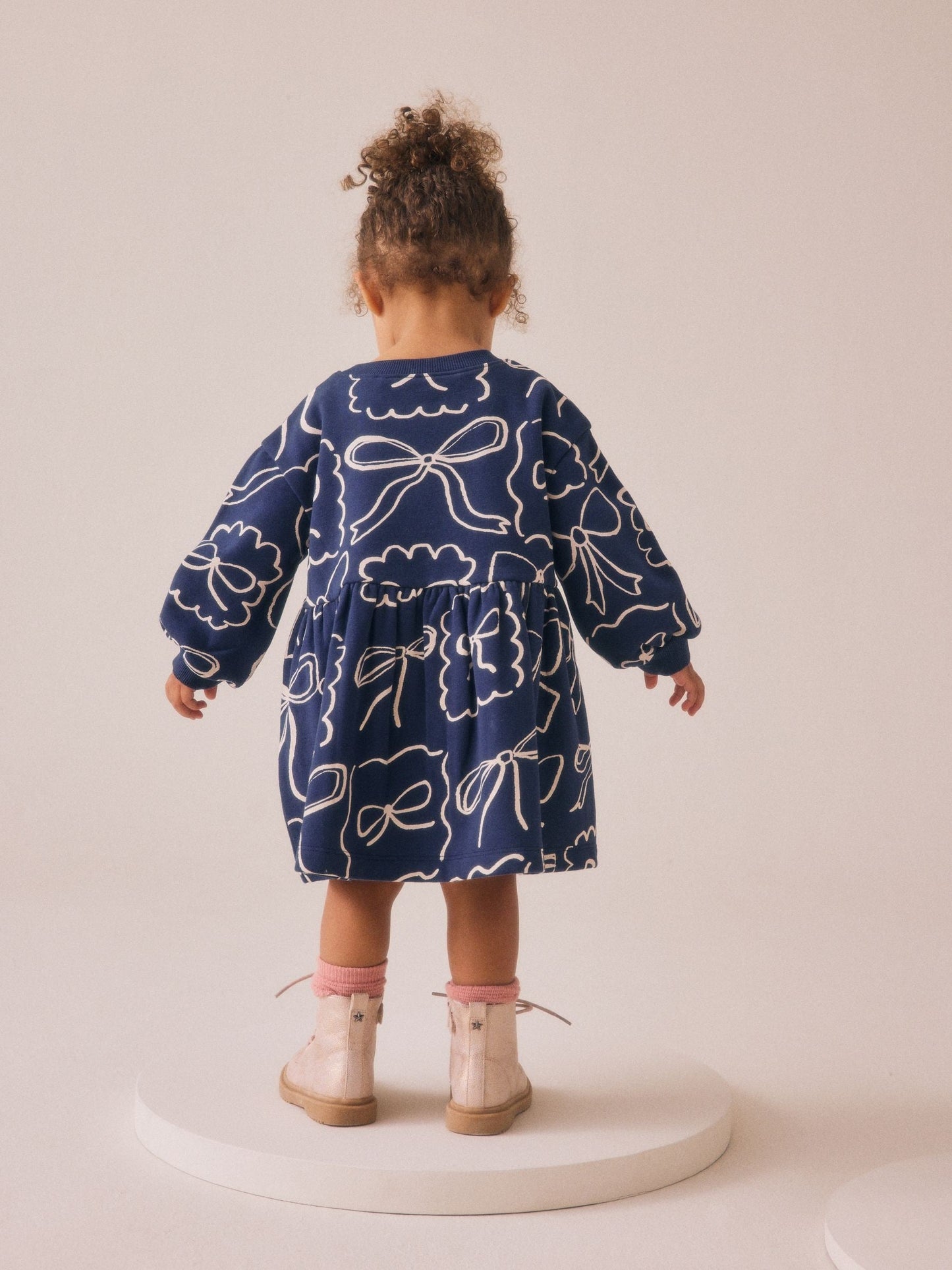Navy Bow Sweat Dress (3mths-7yrs)