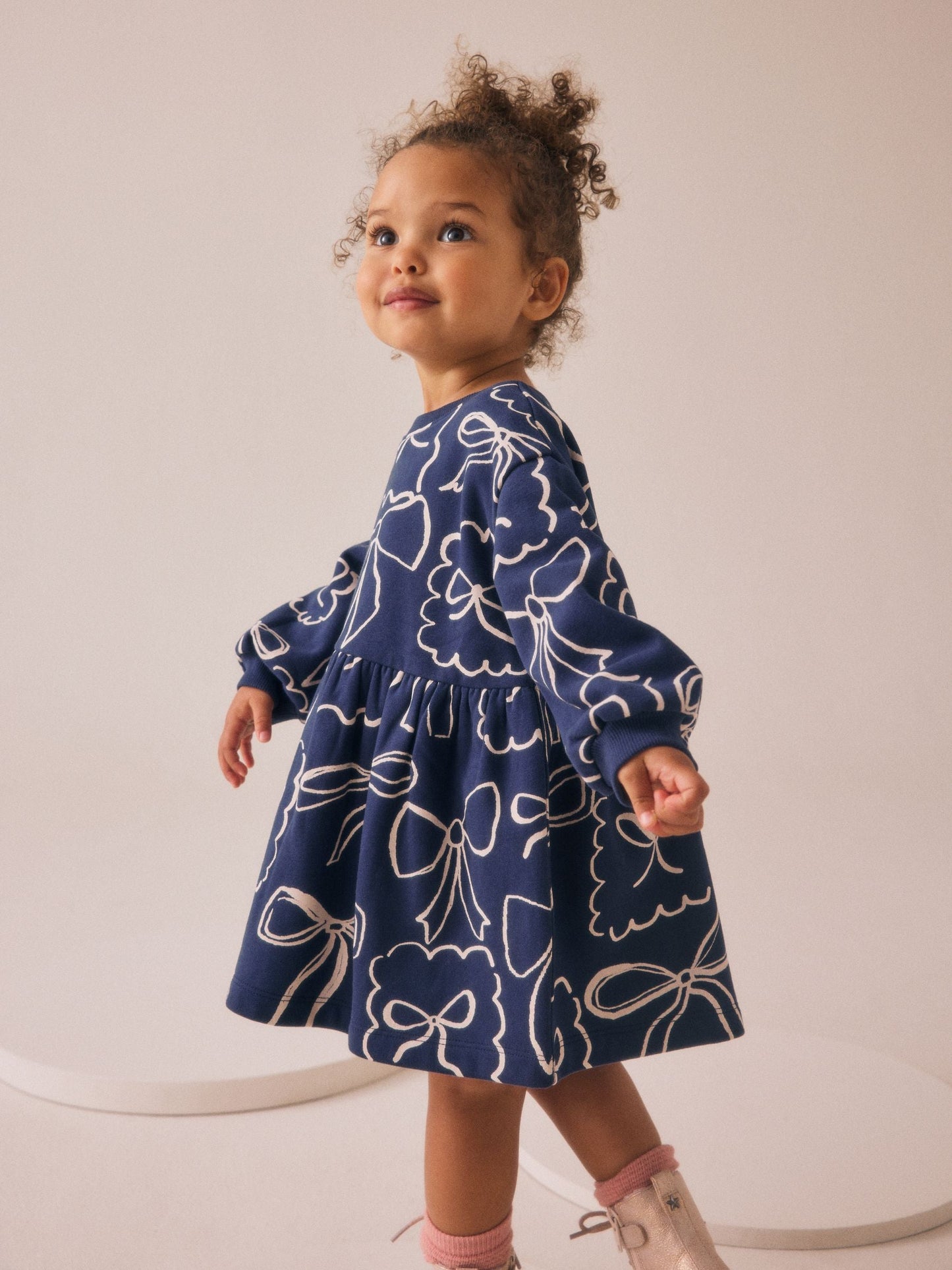 Navy Bow Sweat Dress (3mths-7yrs)
