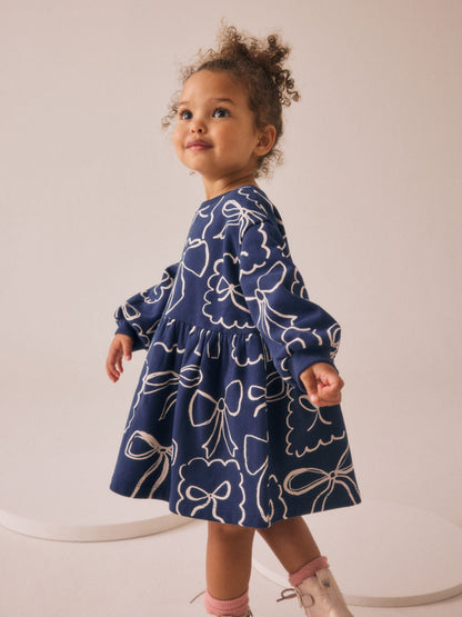Navy Bow Sweat Dress (3mths-7yrs)