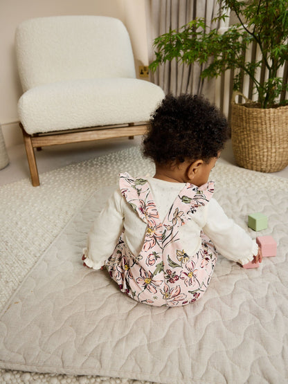 Pink Floral Baby Print Long Sleeve Bodysuit and Cord Dungarees Set 2 Piece (0mths-2yrs)