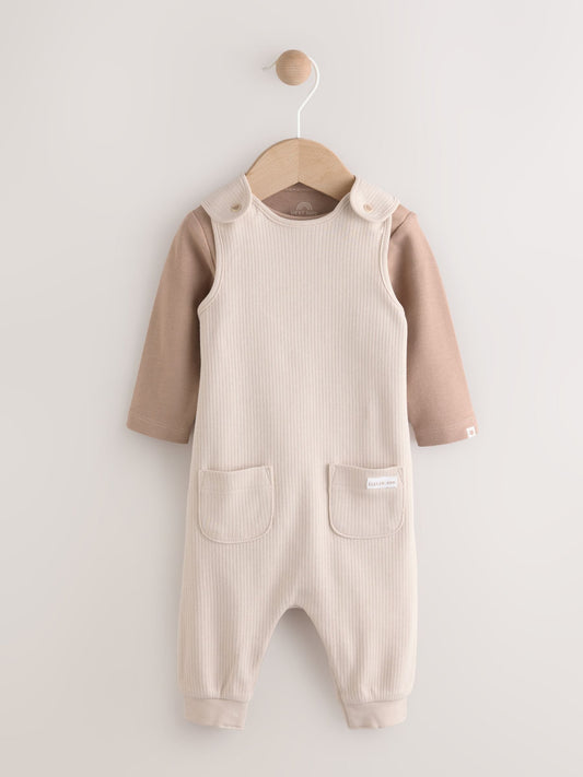 Neutral Jersey Dungaree and Bodysuit Baby Set (0mths-2yrs)