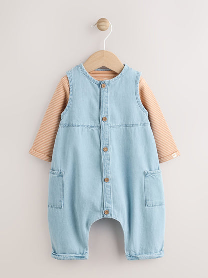 Denim Blue Dungaree and Bodysuit Baby Set (0mths-2yrs)