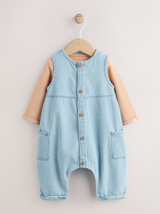 Denim Blue Dungaree and Bodysuit Baby Set (0mths-2yrs)