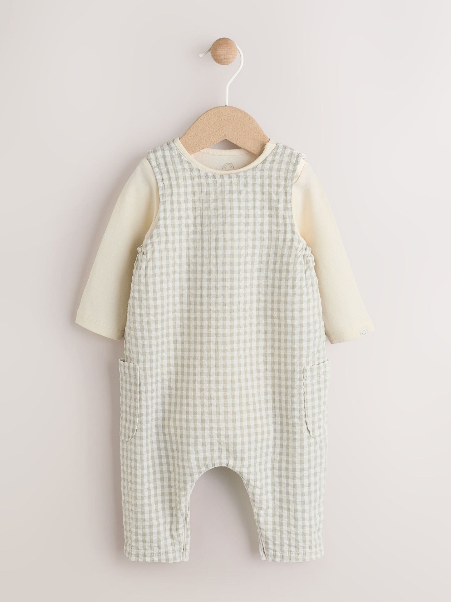 Green Gingham Woven Dungaree and Bodysuit Baby Set (0mths-2yrs)