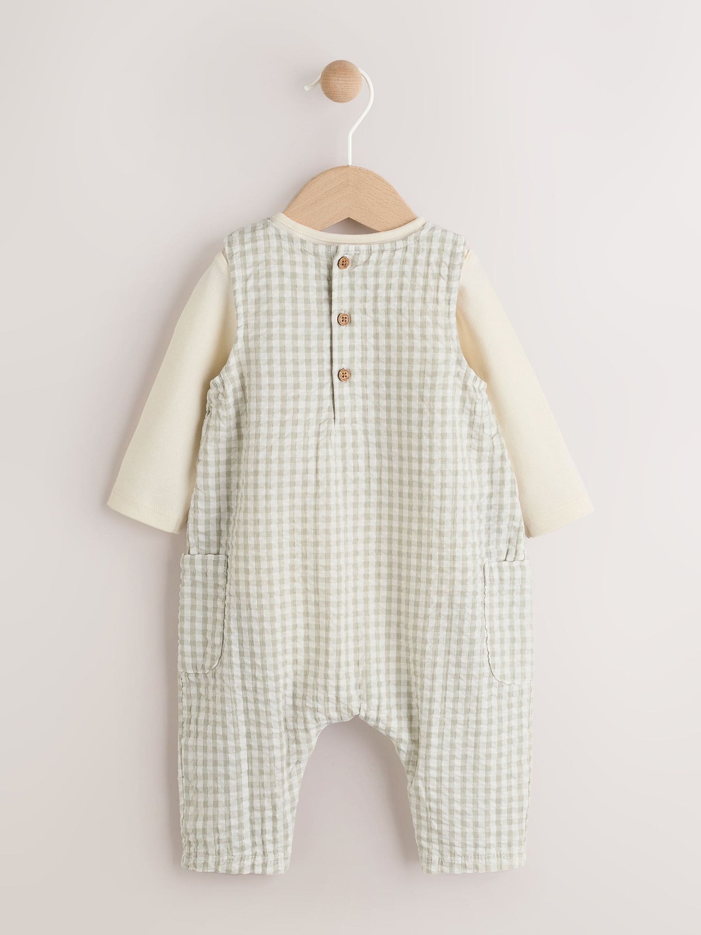 Green Gingham Woven Dungaree and Bodysuit Baby Set (0mths-2yrs)