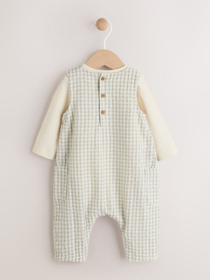 Green Gingham Woven Dungaree and Bodysuit Baby Set (0mths-2yrs)
