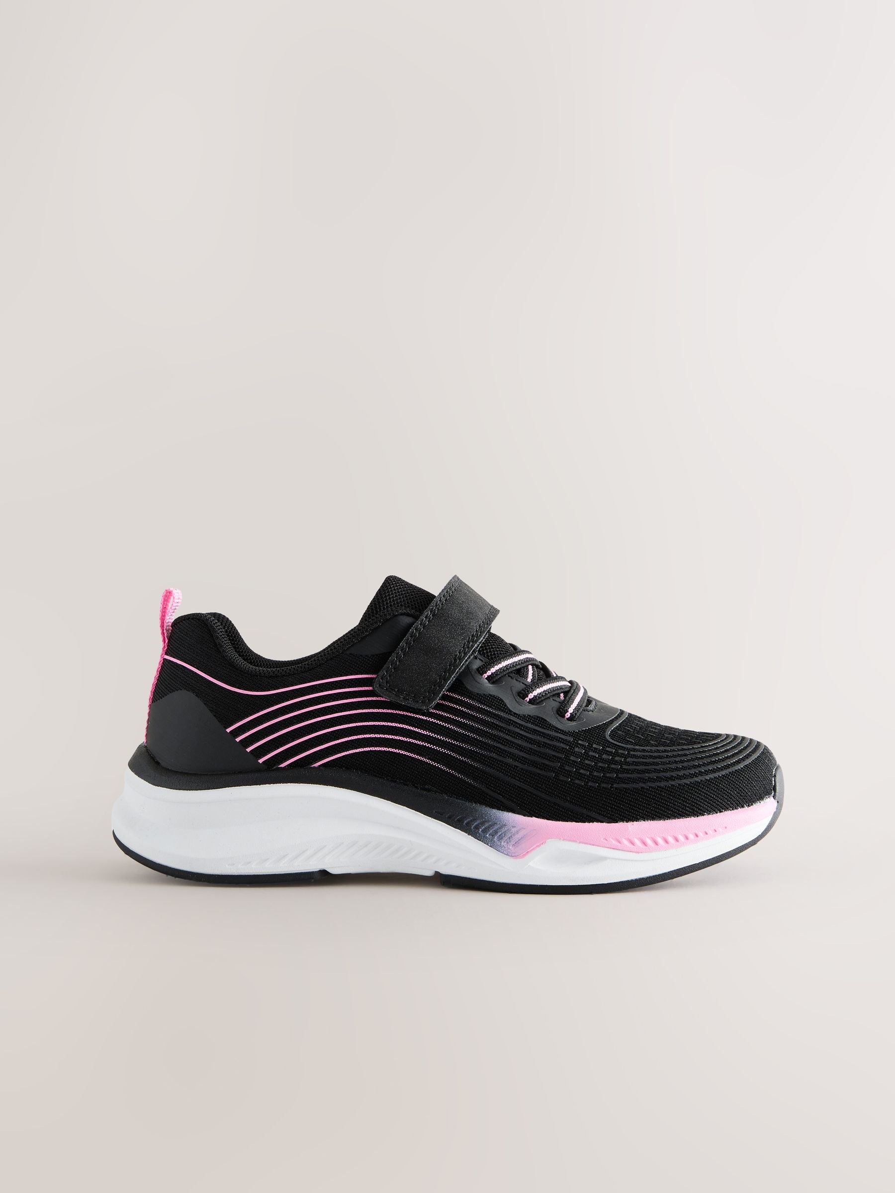 Black/Pink Standard Fit (F) Elastic Lace-Up Trainers image 2