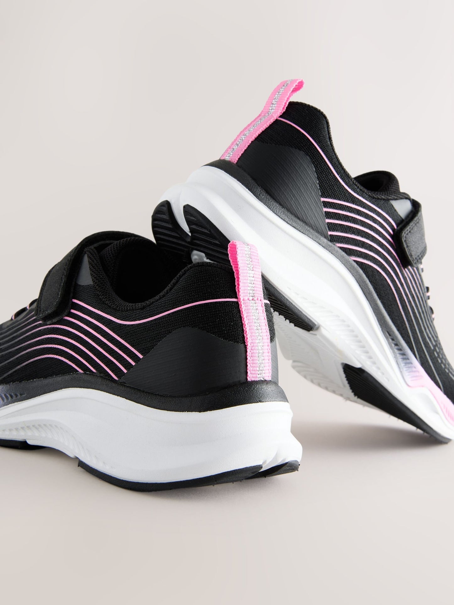 Black/Pink Standard Fit (F) Elastic Lace-Up Trainers image 3