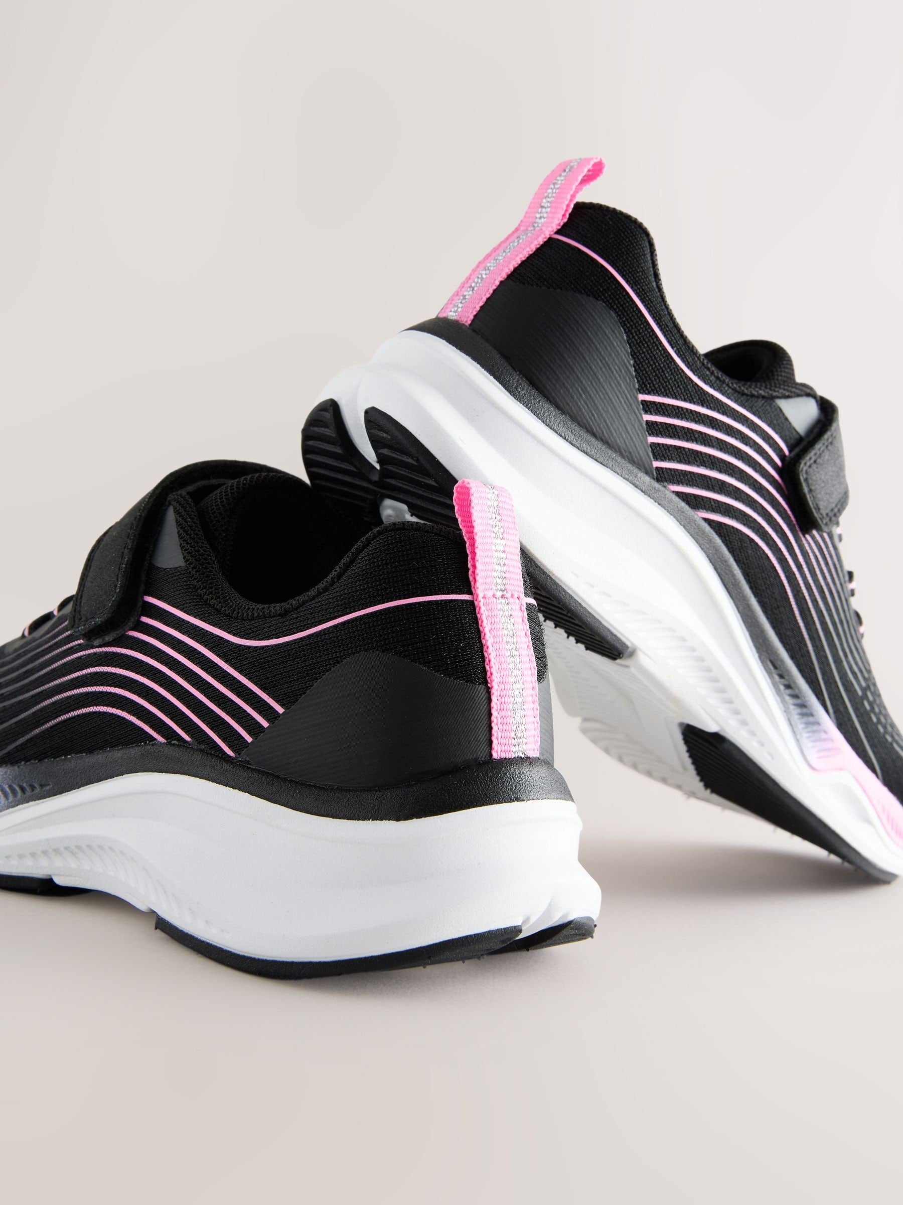 Black/Pink Standard Fit (F) Elastic Lace-Up Trainers image 3