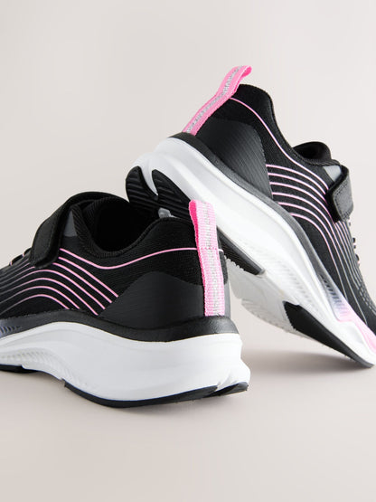 Black/Pink Standard Fit (F) Elastic Lace-Up Trainers image 3