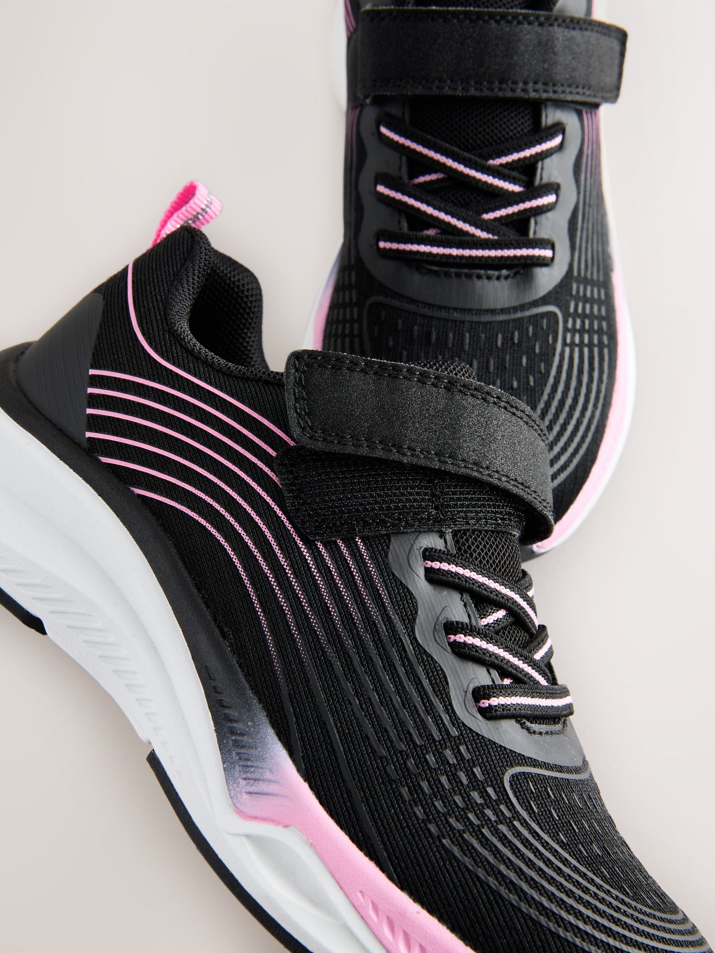 Black/Pink Standard Fit (F) Elastic Lace-Up Trainers image 4