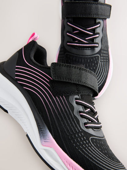 Black/Pink Standard Fit (F) Elastic Lace-Up Trainers image 4