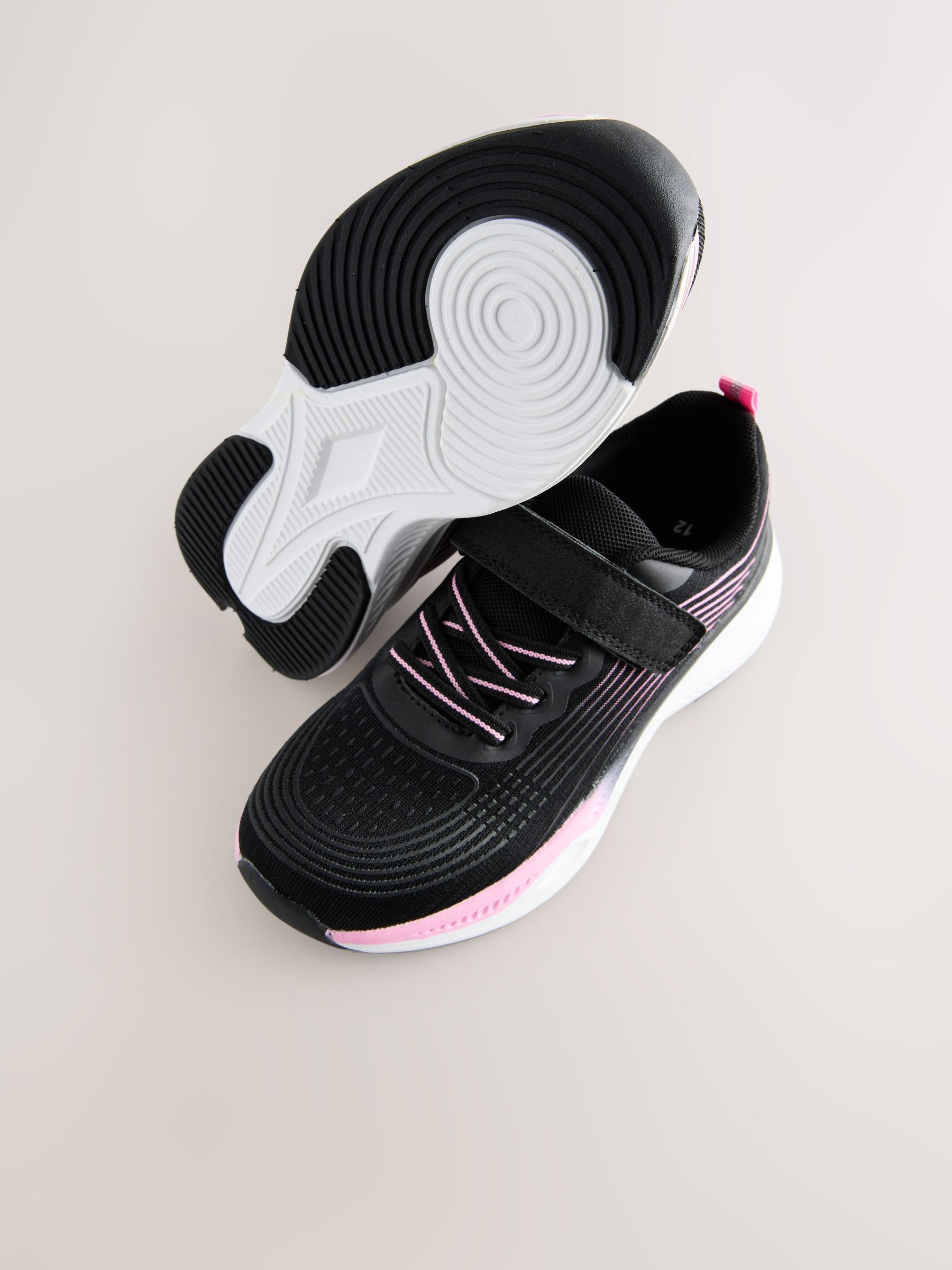 Black/Pink Standard Fit (F) Elastic Lace-Up Trainers image 5