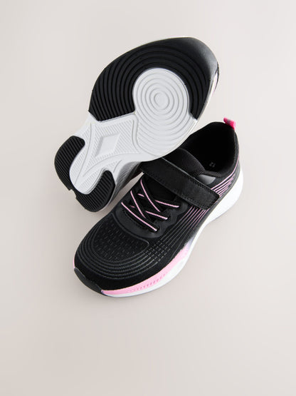 Black/Pink Standard Fit (F) Elastic Lace-Up Trainers image 5