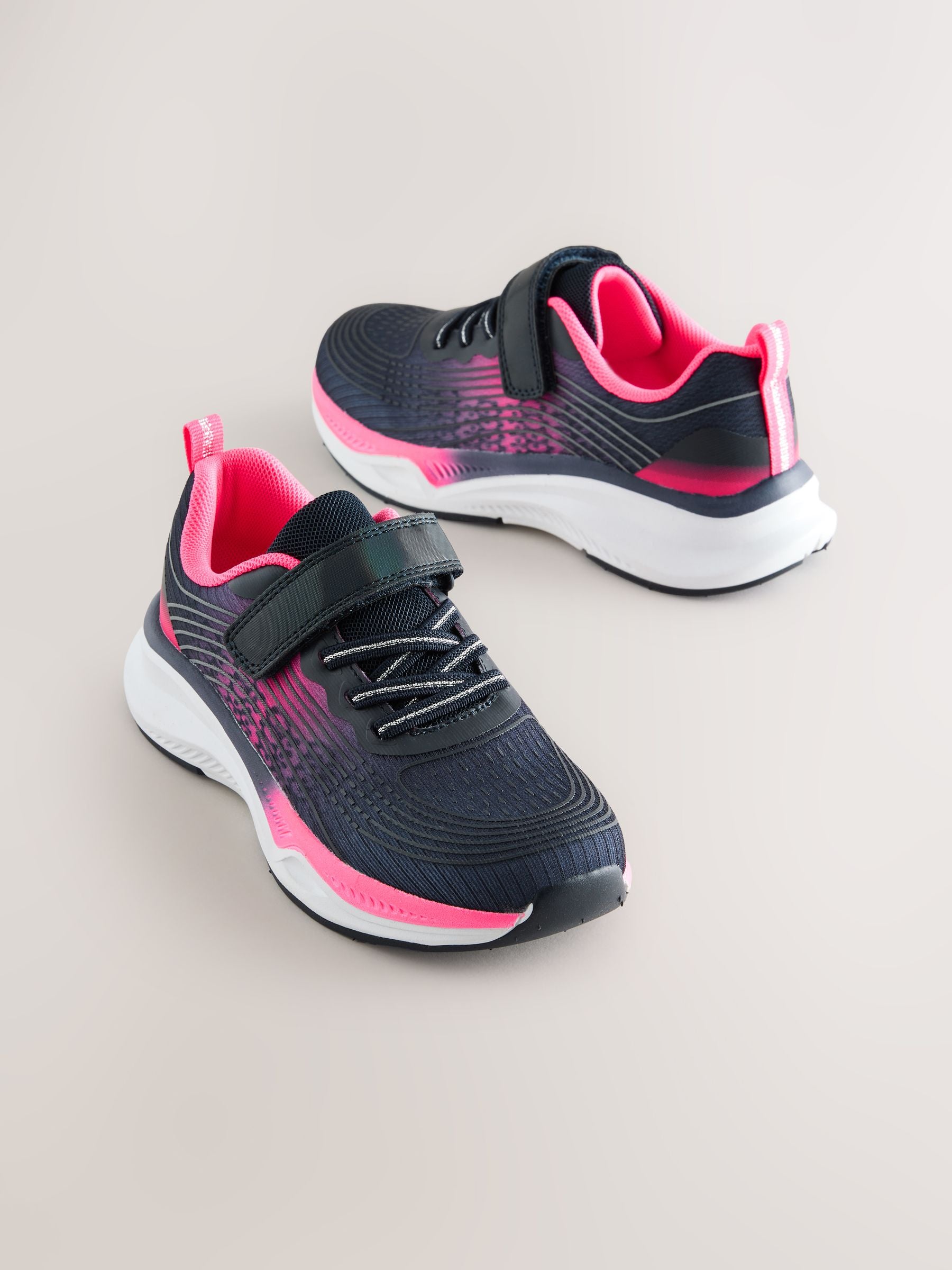 Navy/Pink Standard Fit (F) Elastic Lace-Up Trainers image 1