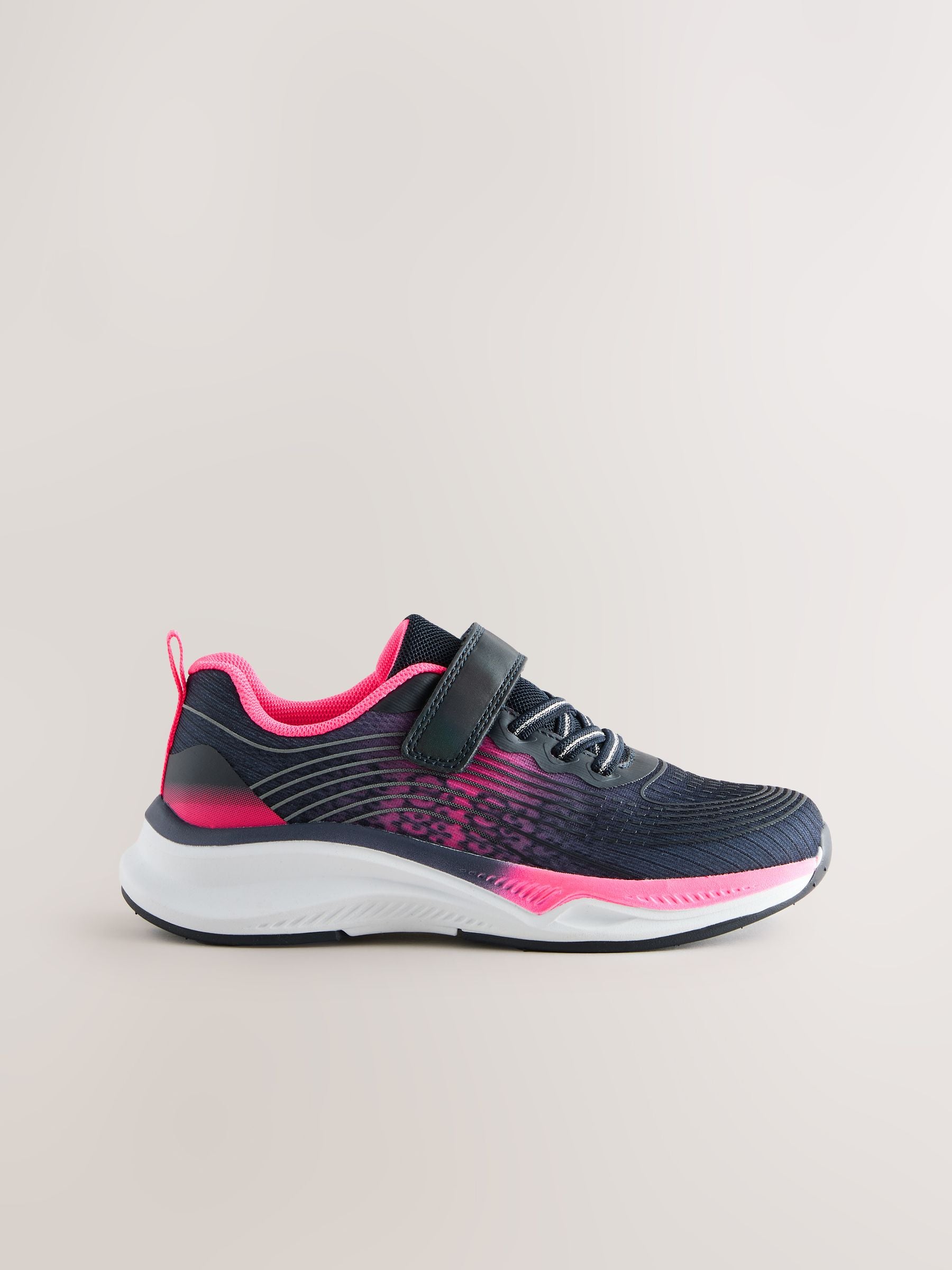Navy/Pink Standard Fit (F) Elastic Lace-Up Trainers image 2