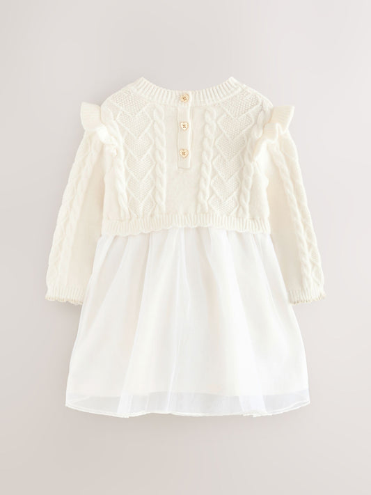 Dsiney Kidz - Baker by Ted Baker Cream Knitted Bow Detail Mesh Mockable Dress image 2