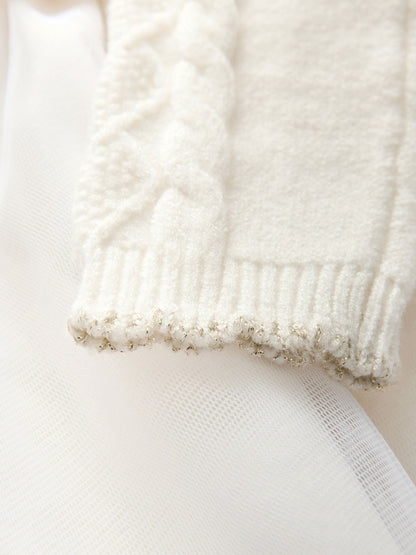 Baker by Ted Baker Cream Knitted Bow Detail Mesh Mockable Dress image 3