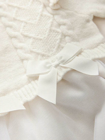 Baker by Ted Baker Cream Knitted Bow Detail Mesh Mockable Dress image 6