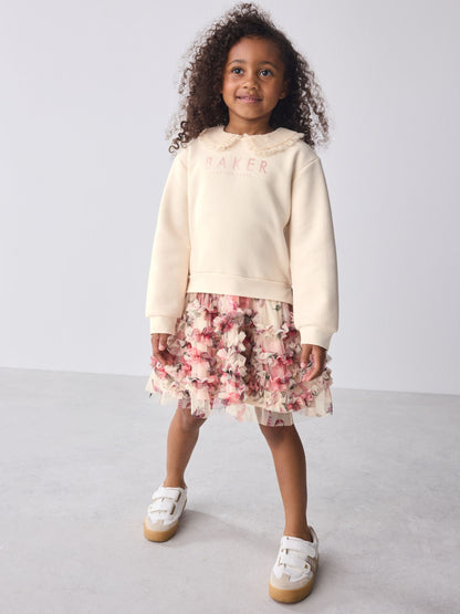 Baker by Ted Baker Stone Ruffle Mesh Mockable Sweat Dress