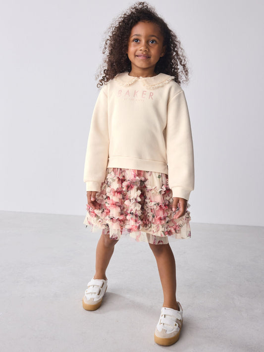 Baker by Ted Baker Stone Ruffle Mesh Mockable Sweat Dress