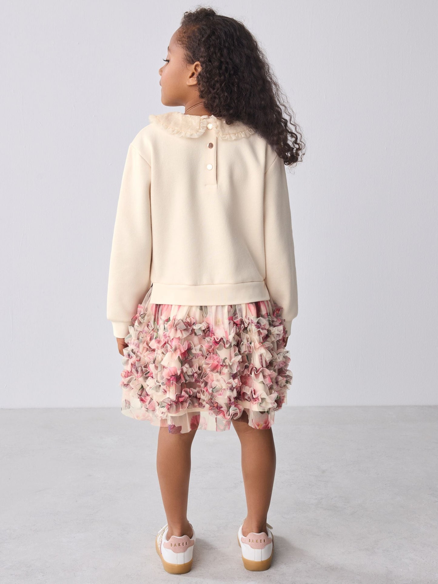 Baker by Ted Baker Stone Ruffle Mesh Mockable Sweat Dress