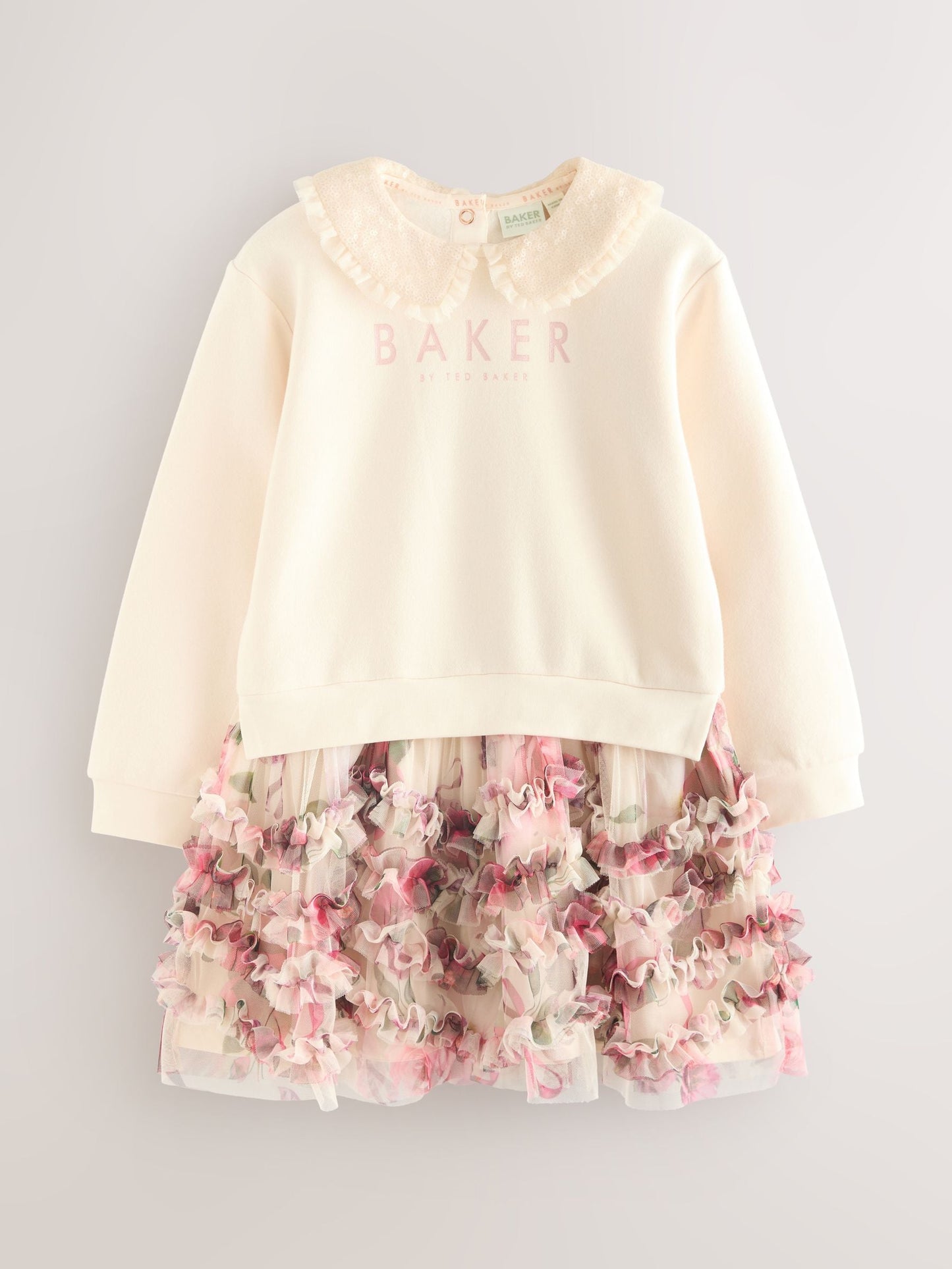 Baker by Ted Baker Stone Ruffle Mesh Mockable Sweat Dress