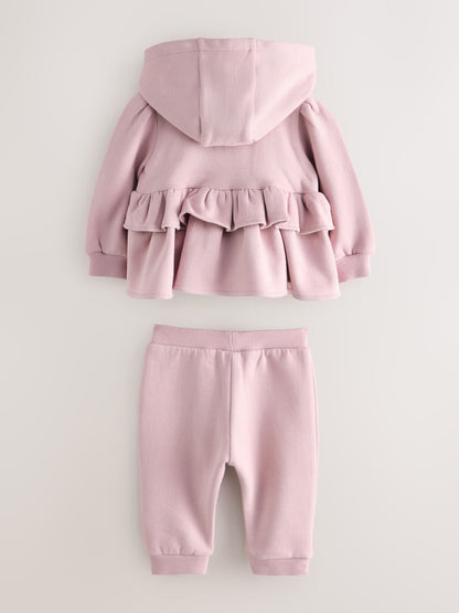 3 Piece Dusky Pink Zip-Through Hoodie T-Shirt & Joggers Set