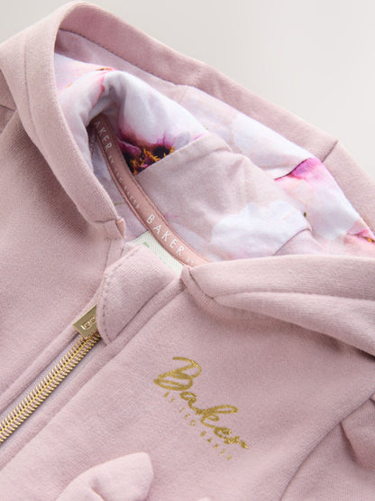 3 Piece Dusky Pink Zip-Through Hoodie T-Shirt & Joggers Set