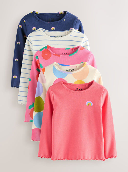 Rainbow Spot Long Sleeve Rib Tops 5 Pack (3mths-7yrs) image 1