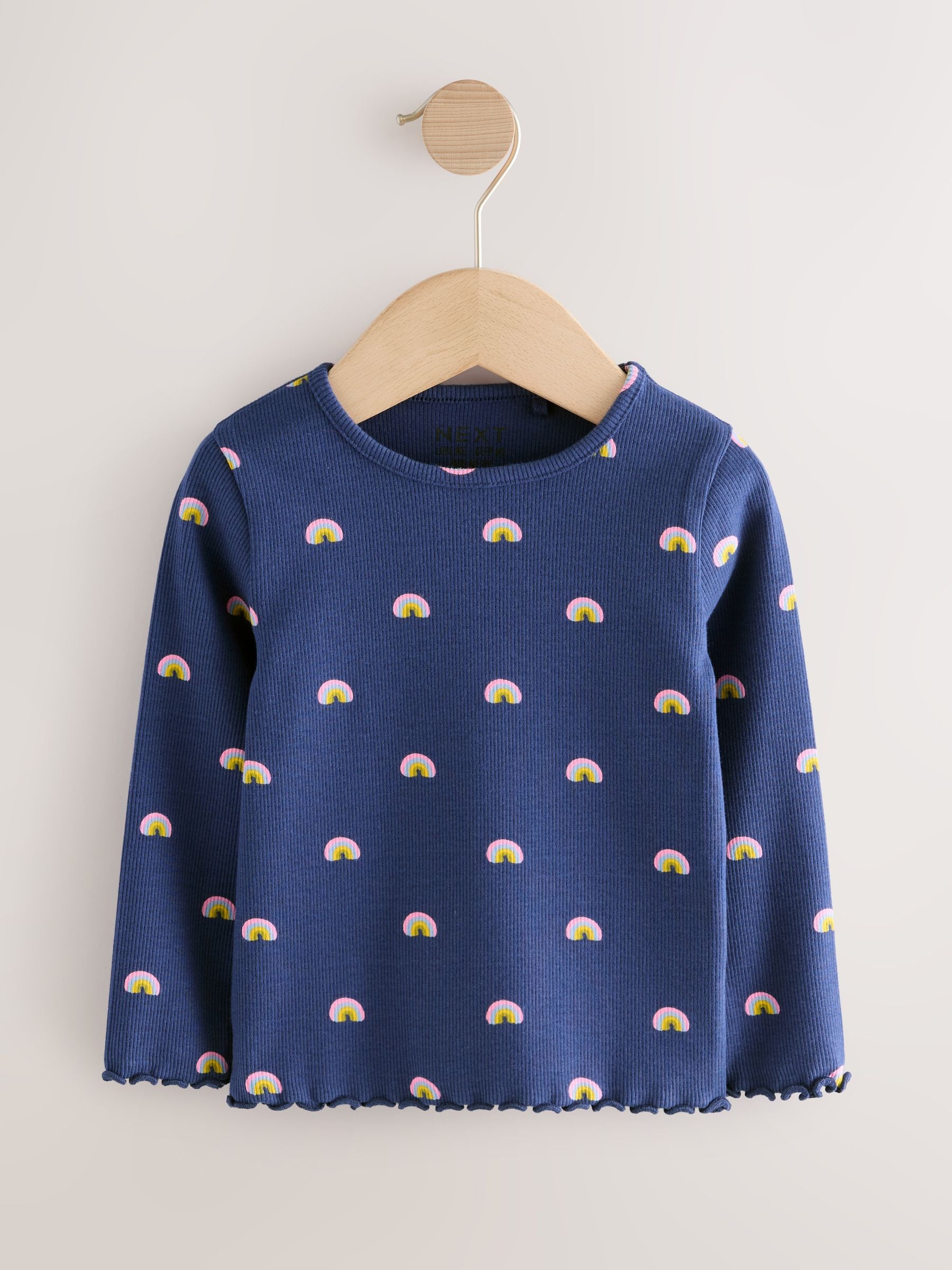 Rainbow Spot Long Sleeve Rib Tops 5 Pack (3mths-7yrs) image 10
