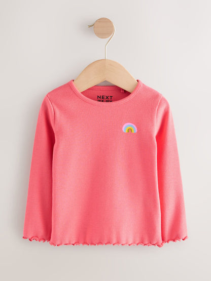 Rainbow Spot Long Sleeve Rib Tops 5 Pack (3mths-7yrs) image 7