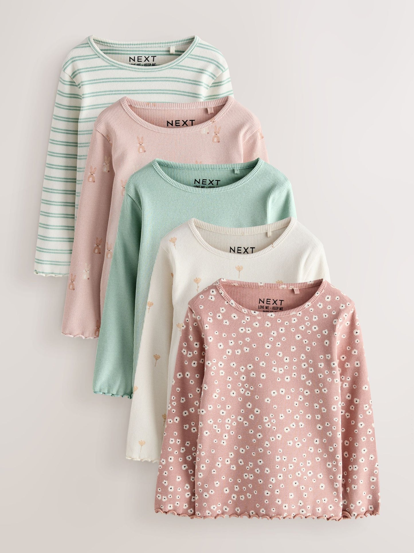 Neutral Long Sleeve Rib Tops 5 Pack (3mths-7yrs) image 1