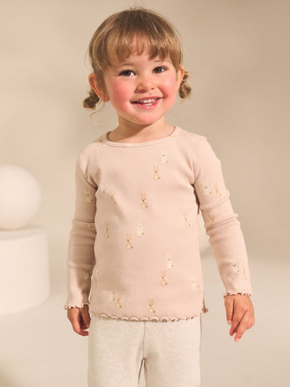 Neutral Long Sleeve Rib Tops 5 Pack (3mths-7yrs) image 3